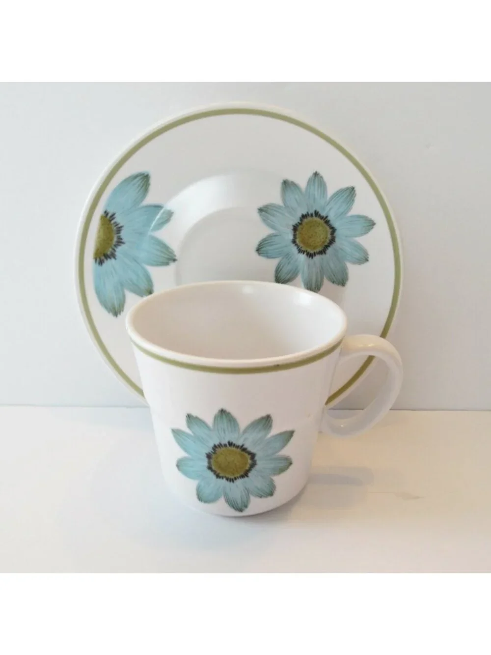 Vintage Noritake Progression China Up-Sa Daisy Cup & Saucer 3 Sets Blue Daisy